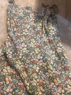 Old Navy Floral Sundress in Green with Pink, Yellow and Orange Flowers